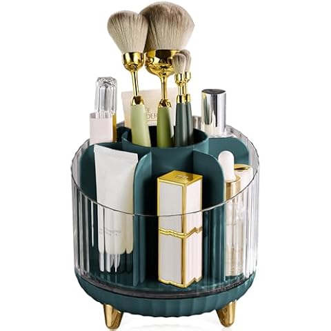 CANITORON Makeup Brush Holder,360°Rotating Makeup Brush Case,Multiple Region Storage Skincare Organizer,Cosmetic Display Cases for Vanity,Office Desktop and Bathroom Storage.XZS-G Cover
