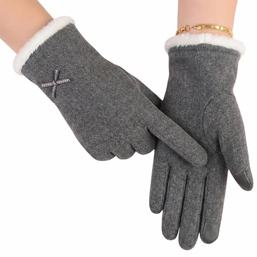 Image of Kraptick Women's Winter Woolen Gloves-Premium Thermal Fleece Lined Touchscreen Hand Warmer Gloves for Cold Weather, Cycling & Driving Soft Fur Cable Knit Elastic Mittens (Free Size, butterfly)(Gray)-8