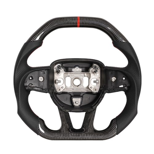 JIANGGAI Flat-bottom Steering Wheel, Preforated Leather Grip Carbon Fiber Steering Wheel Compatible with Dodge Challenger/Charger/HellCat 2015-2020 SRT