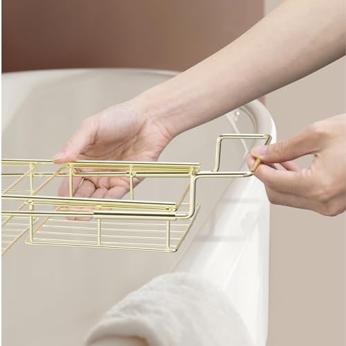 Navaris Goldene Badewannenablage - Luxuriöses und schlankes Design - Badewannenbrett - Verstellbare Größe, passend für die meisten Badewannen - Badewannen Tablett