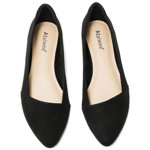 Ataiwee Women's Wide Width Flat Shoes, Classic Dressy Pointed Suede Cozy Slip on Soft Ballet Flats. - Main Image