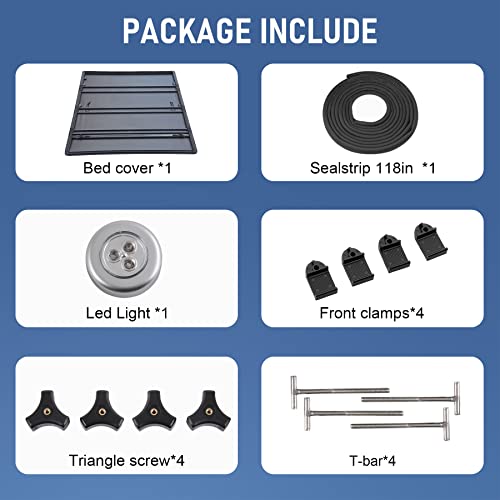 Carmocar Soft Quad Fold Truck Bed Tonneau Cover Replacement For 2004-2014 Ford F150 Super Crew Cab,2006-2014 Lincoln Mark Lt Pickup 5.5Ft Styleside Bed Truck Bed Cover Accessories With Led Lights #TOP5