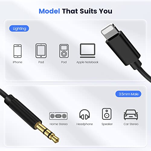 [Apple Mfi Certified] Aux Cord For Iphone, Lightning To 3.5Mm Aux Stereo Audio Cable Adapter Compatible With Iphone 13/12/11/Xs/Xr/X/8/7/All Ios For Car Home Stereo, Speaker, Headphone-3.3Ft (Black) #TOP6