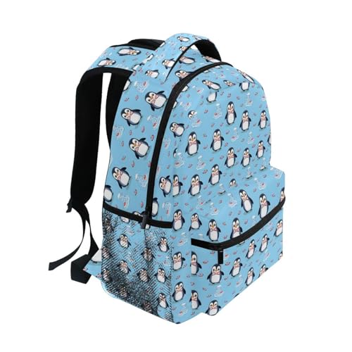 Cute Penguin Fish Blue Backpack for School Boys Girls Adults Kids Bookbag Laptop Bag 15L2