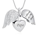 VCCWYQK Collar con colgante de urna en forma de corazón y ala de ángel para cenizas para mujer y hombre, 1.9 cm x 2.2 cm, Acero inoxidable, No es una piedra preciosa