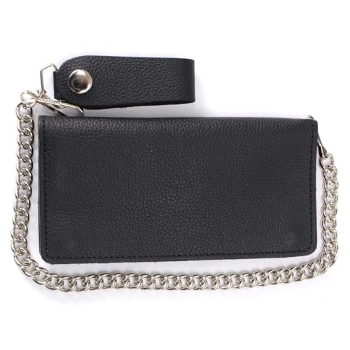 Image of Milwaukee Leather MLW7889 Men's 7.5 inch Black Premium Leather Soft Biker Wallet - Bi-Fold Anti-Theft Stainless Steel Chain
