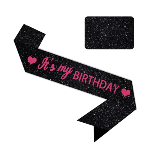 Image of Vuzvuv It's My Birthday Birthday Sash, Glitter Birthday Sash with Foil Letters Birthday Party Decor for Women, Girls