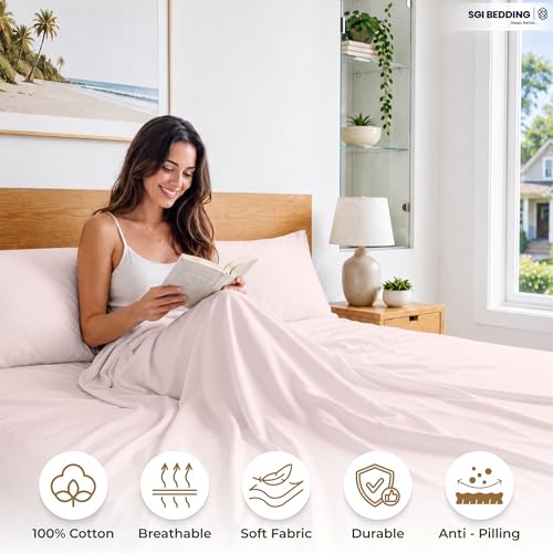 Image of SGI bedding RV Short Queen Sheet Set 60x75, 600 TC Egyptian Cotton, 4 Piece Luxury Hotel Collection, Ultra Soft & Breathable, Fits RV Mattress Camper & Trailer, 15 Inch Pocket, Blush
