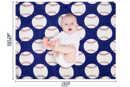 Image of Baseball Baby Blanket for Boys Girls Soft Fleece Minky Blanket with Dotted Backing Double Layer Newborn Toddler Blankie for Nursery Stroller Crib Gift to Son Nephew Grandson 26.5 * 40 Inches