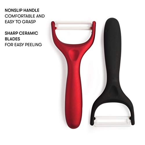 Cooking Light Ceramic Peeler Set With Ultra Sharp And Durable Blades, Ergonomic Handles Black And Red Kitchen Tools, 2 Piece, Black/Red #TOP1