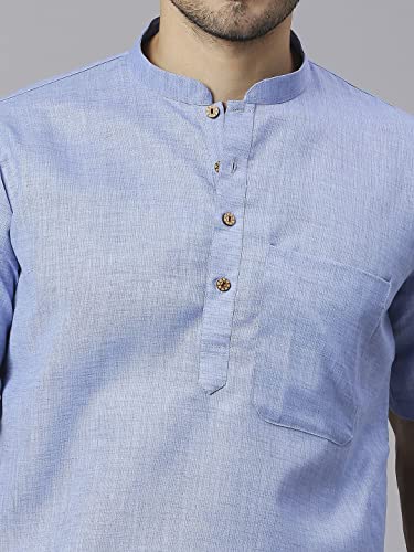 Image of Rajubhai Hargovindas Men's Pure Cotton Woven Design Half Sleeve Kurta