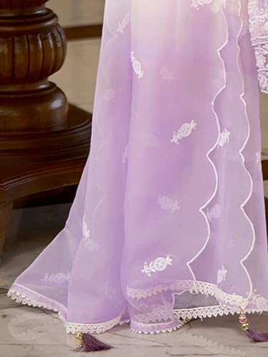 Image of INDO ERA Womens Organza Embroidered Straight Kurta Pant Dupatta Set (IEOUT10602)
