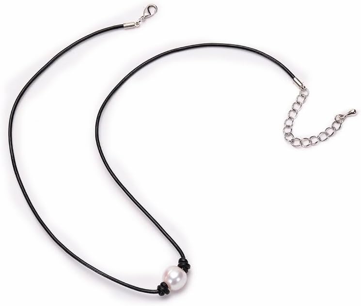 Miniatura 9 de Collar de perlas de una sola perla para mujer, gargantilla de cordón de cuero para adolescentes y niñas, gargantilla hecha a mano, regalo de joyería