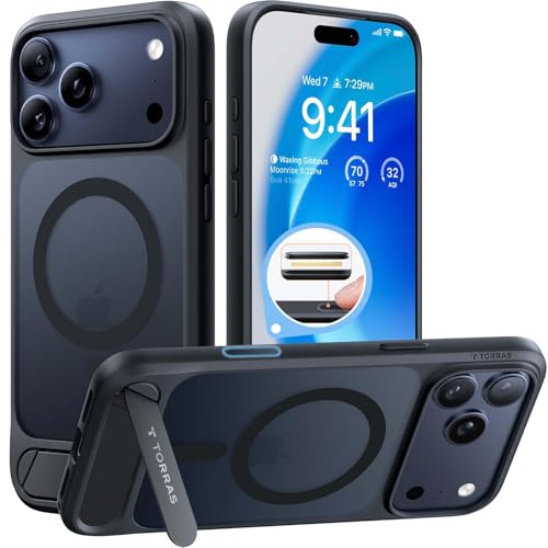 Image of TORRAS Luxury Adjustable Stand Case for iPhone 17 Pro Max | Mil-Grade Protection Cover | Fit for MagSafe | Slim Matte Finish | Camera Control | Premium Imported | Ostand L1 Guardian 6.9'' Black