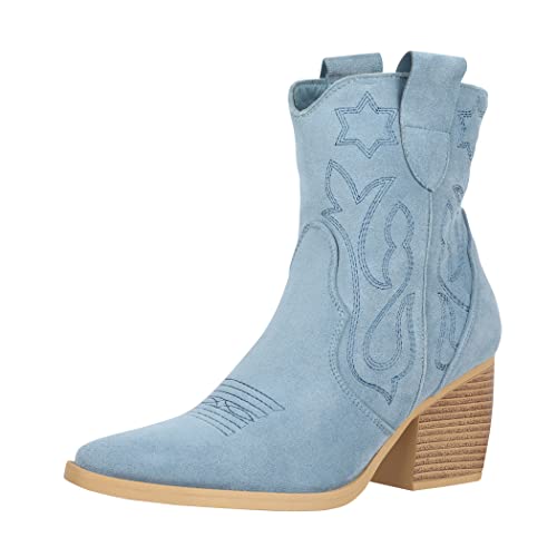 Elara Botines Mujer Botas de Vaquero Chunkyrayan DE326S Blue-39