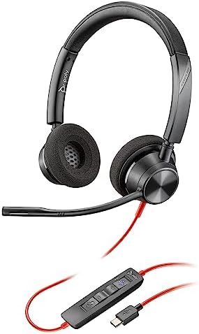 Poly Blackwire 3320 Wired Headset - Flexible Microphone Boom - Hi-Fi Stereo - Connect to PC/Mac via USB-C or USB-A - Certified for Microsoft Teams
