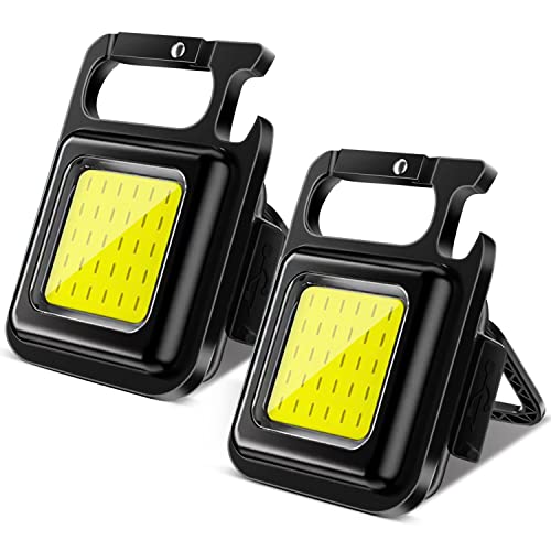Linterna LED Recargable 2 Piezas Mini Linterna LED Luz de Trabajo 800 Lúmenes COB Llavero Antorcha Impermeable USB Recargable con Imán Abrebotellas Gancho para Camping Emergencia Reparaciones Pesca Cover