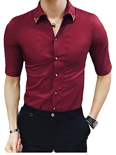 Chemise col montant homme style chinois coupe ajustée manches mi-longues