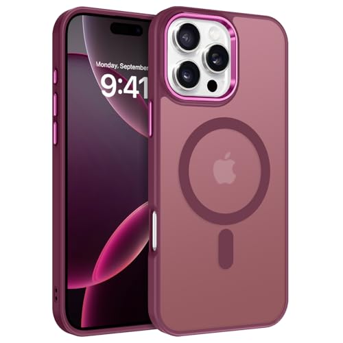 Image of BENTOBEN for iPhone 16 Pro Case [Compatible with Magsafe] Magnetic Matte Phone Case iPhone 16 Pro Translucent Slim Shockproof Women Men Protective Cover Cases for iPhone 16 Pro 6.3 inch, Cherries Red