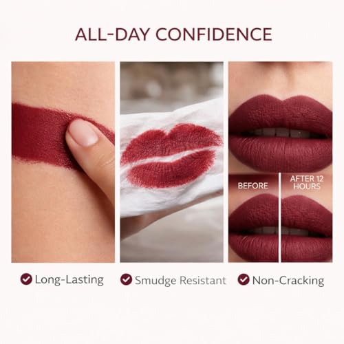 Image of True Matte Ruby Noir Lipstick | Deep Maroon-Wine Long Lasting Matte Lipstick for Women | Smudge-Proof, Vegan & Alcohol-Free Formula - 4 ml
