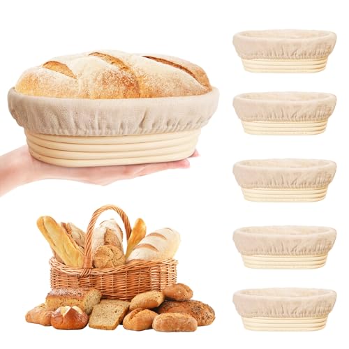 Set de 6 Cestas de Fermentación Banneton, Mini Cestas para Masa Madre de 15 cm, Accesorios para Hornear Pan, Cuencos de Ratán para Fermentación y Leudado de Masa (Ovaladas)