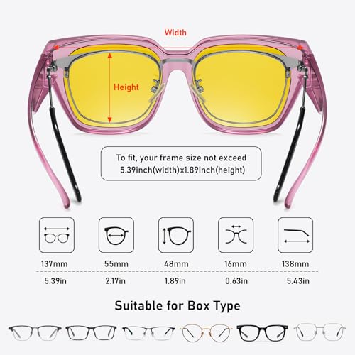 Image of HAOLOTA Night Vision Driving Glasses Fit Over Glasses | Anti Glare Night Glasses, Over Glasses Style, Tac Lens Nano Coating, Trendy Square, Lightweight and Flexible, Driving