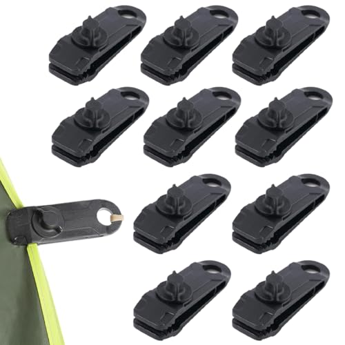 OHREN 10 pièces Clip de fixation robuste Multifonction, Bâche Tente, Pince pour et Serre, Auvent Voiture, Caravane, Clips de Verrouillage Attache Piscine, Clip Plastique pour Toile Ombrage (Noir)
