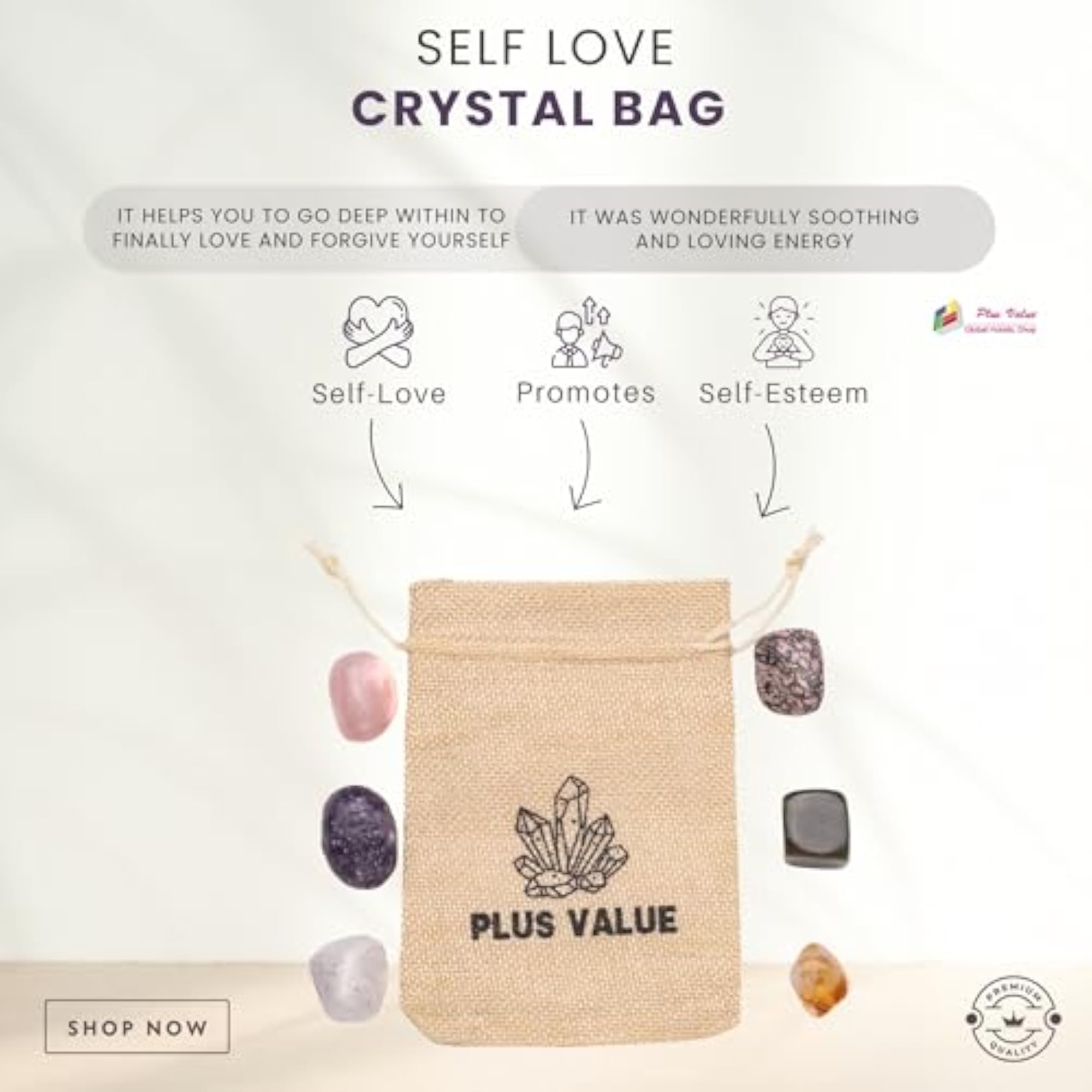 Pocket Healing Crystal Bag for Self Love