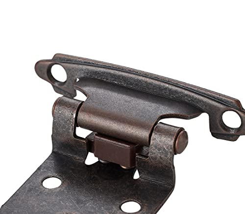 Image of Ravinte 20 Pack (10 Pairs) 1 /2 inch Overlay Cabinet Hinges, Self-Closing Semi-Concealed Face Mount, Antique Copper Decorative Hardware with Door Bumpers for Kitchen & Cupboard Doors