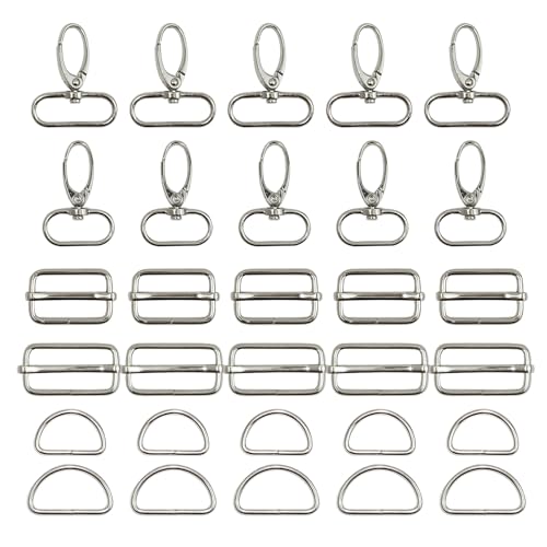 FunWorth 30 Stück Taschenzubehör zum Nähen, D-Ringe, Leiterschnallen, Dreh-Karabiner aus Metall für DIY Nähen, Hundegeschirr, Schlüsselanhänger Korrosionsbeständig, 360° Rotationsfunktion