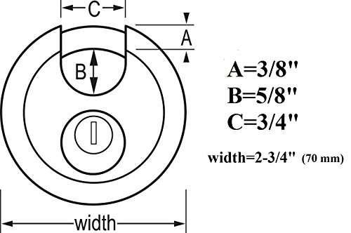 Trisonic Ultra Protective Disc Padlock, Heavy Duty Round Padlock With Shielded Shackle, Stainless Steel Keyed Lock, 2-3/4-Inch #TOP3
