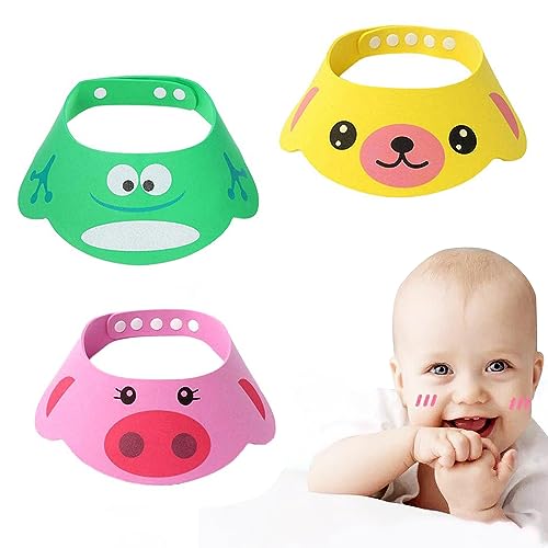 QOOWFEANIG 3Pcs Soft Adjustable Shampoo Shower Bathing Protection Cap Cartoon Hat Wash Hair Hat Frog Pig Bear Silicone Shower for Toddlers Baby Children & Kids to Keep The Water Out of Their Eyes&Face by QOOWFEANIG - Used condition - CA$8.02