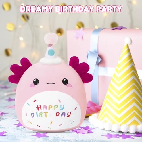 Image of SQEQE Happy Birthday Axolotl Plush Axolotl Stuffed Animal Toy Pink Birthday Plushies Home Decor for Girls Boys Kids (8Inch)