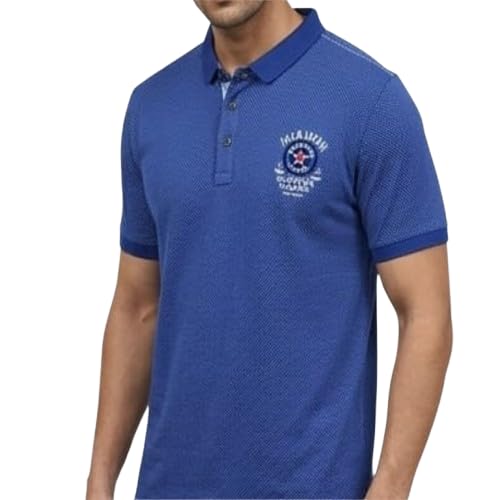 Classic Textured Polo T Shirt with Embroidered Chest Detail Short Sleeve Casual Fit. Blue-picture-57