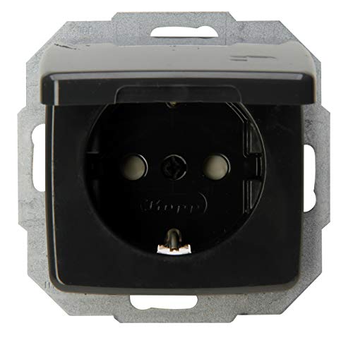 Kopp Veiligheidscontactdoos met klapdeksel en verhoogde aanraakbescherming, 16 A, 250 V, Rivo antraciet, 945215084
