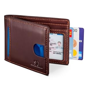 SERMAN BRANDS RFID Blocking Slim Bifold Genuine Leather Thin Minimalist Front Pocket Wallets for Men Billfold Wallet Men Gift
