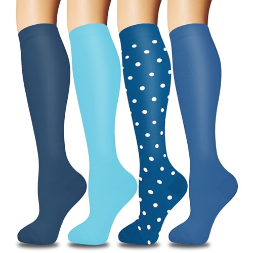 ACTINPUT 4 pares de calcetines de compresión para mujer y hombre, calcetines de compresión coloridos para deportes, vuelo, correr, viajes, ciclismo, enfermera