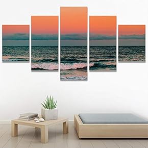 SIGNWIN 5 Panel Canvas Wall Art Coastal Orange...