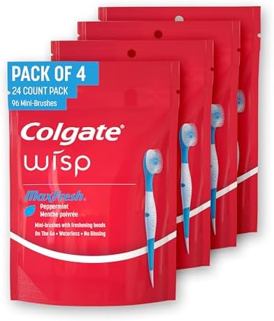 Colgate Max Fresh Wisp Disposable Mini Toothbrush, Peppermint - 24 Count (4 Pack)
