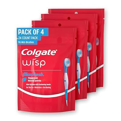 Colgate Max Fresh Wisp Disposable Mini Travel Toothbrushes, Peppermint, 24 Count (Pack of 4)