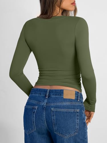 Image of Trendy Queen Womens Long Sleeve Shirts 2026 Fall Fashion Basics Crop Tops