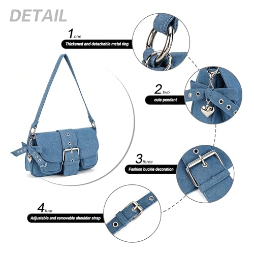 Image of Denim Crossbody Bags for Women,Blue Jean Hobo Shoulder Bag,Denim Messenger Bag