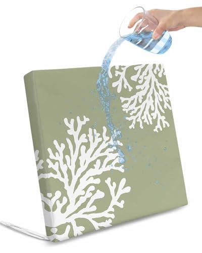 Edwiinsa Sage Green Coral Indoor/Outdoor Seat Cushions Cover,Waterproof Patio Chaise Lounge Cushion Cover for Beach Pool Side Chair Cushions 22x20x2 Pieces Ocean Coastal White Summer Sea Watercolor