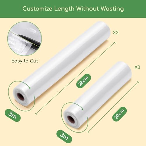 Aigostar - Rollos de Bolsas para Envasar al Vacío. Pack de 6 Rollos de 20x300 cm y 28x300 cm, Sin BPA. Bolsas de Envasado al Vacío para Alimentos, Resistentes. Aptas para Máquinas de Envasado al Vacío - imagen 3