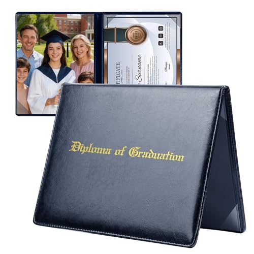 Porte-diplôme double face rembourré bleu format lettre 21,6 x 27,9 cm