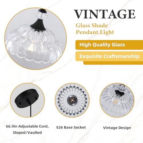 MKonpeny Farmhouse Pendant Light, Black Pendant Light Kitchen Island, Adjustable Pendant Light Fixture with Glass Shade, Pendant Lamp for Dinnng Room, Living Room, Bedroom, Hallway - image 3