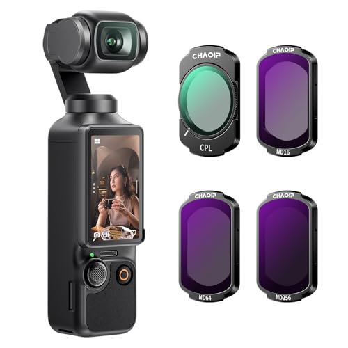 Magnetic ND16 ND64 ND256 CPL Filter Set for DJI Osmo Pocket 3 Creator Combo, 4-Pack HD Optical Glass Neutral Density & Polarizer Filters, Lightweight Aluminum Frame, Action Camera Accessories