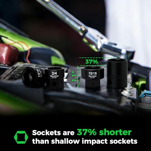 Image of TecoTek 11-Piece 1 /2-Inch Drive SAE Low Profile Impact Socket Set, Stubby Socket Set, 3 /8 inch - 1 inch, 6 Point, Cr-Mo, Shorter Socket for Tight Areas