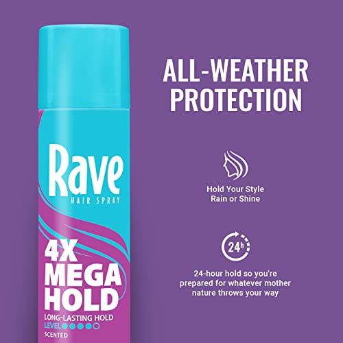 Image of Rave 4X Mega Long-Lasting Firm Hold Scented Hair Spray for Heat Protection, Volume and Shine - ClimaShield for Extra Humidity & Minimizes Frizz