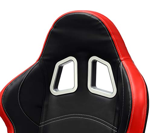 Modifystreet 1 Pair Universal Black/Red Pvc Leather/White Stitching Racing Reclinable Seats #TOP2